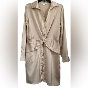 And Now This Front Twist Ling Sleeve Front Buttons Mini Shirt Dress Size: Medium